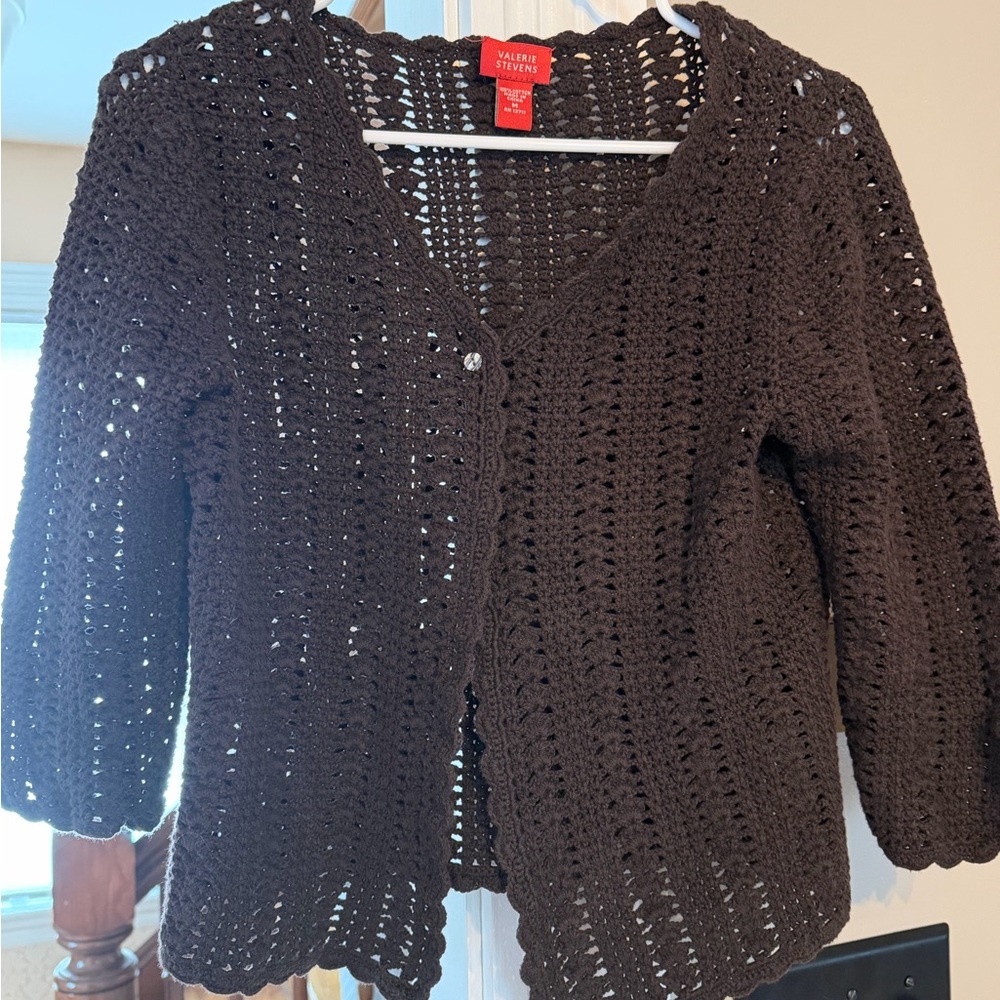 Valerie Stevens Women's Dark Brown Crochet Cardigan